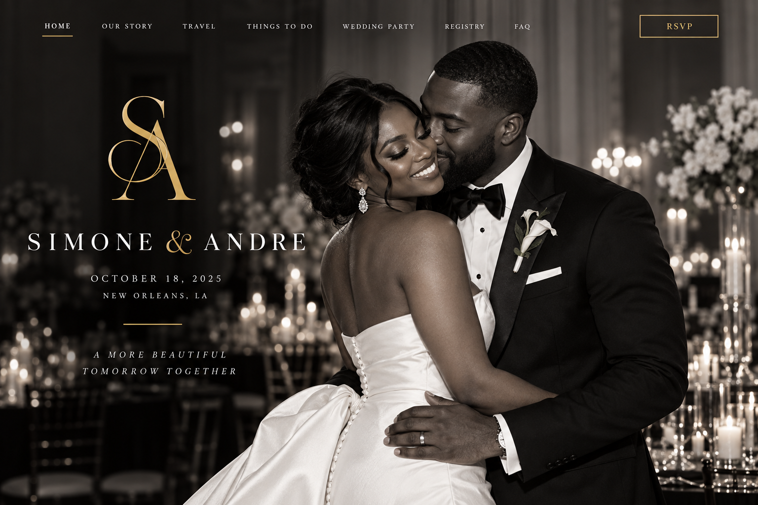 Black Tie wedding website preview