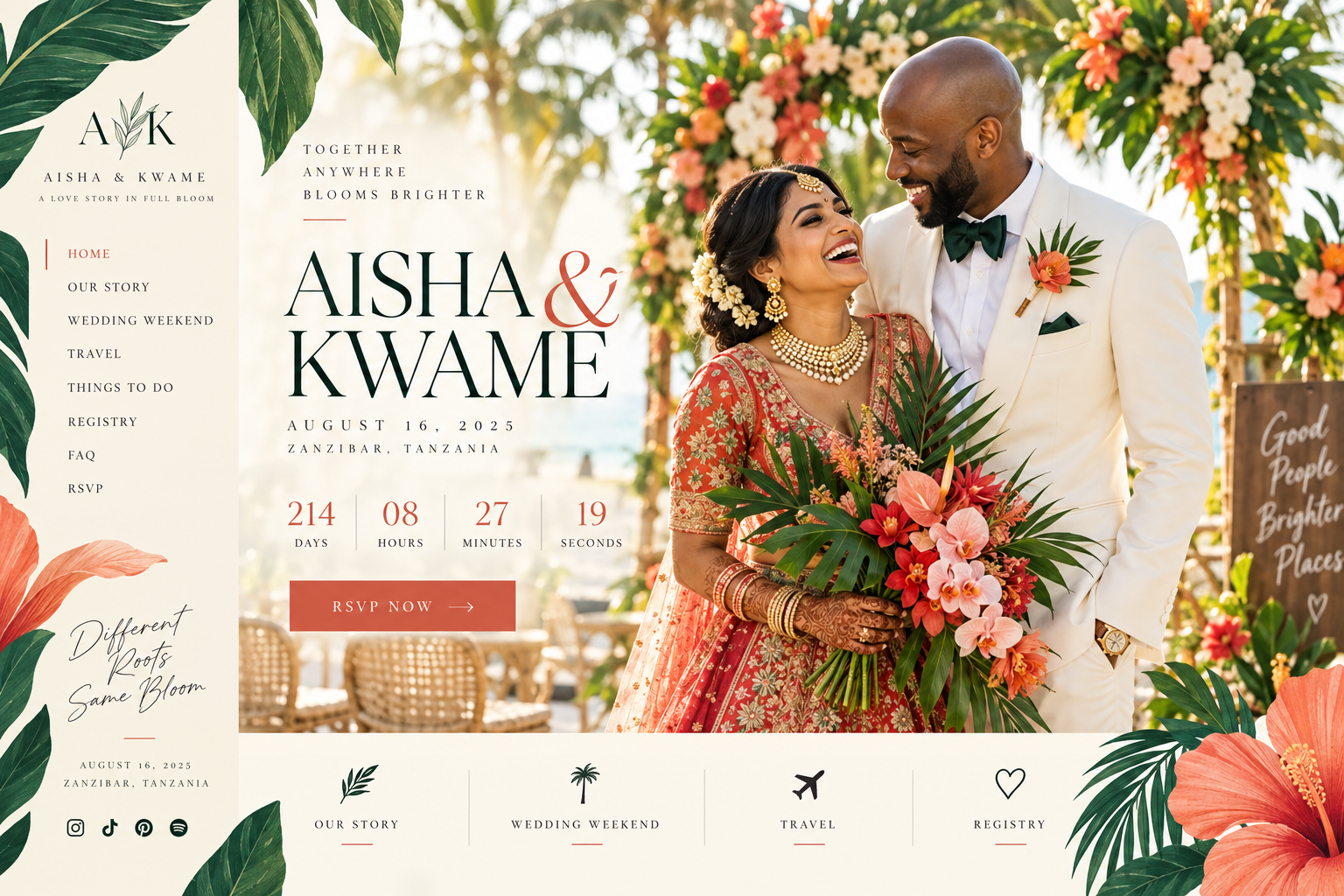 Bold Botanica wedding website preview