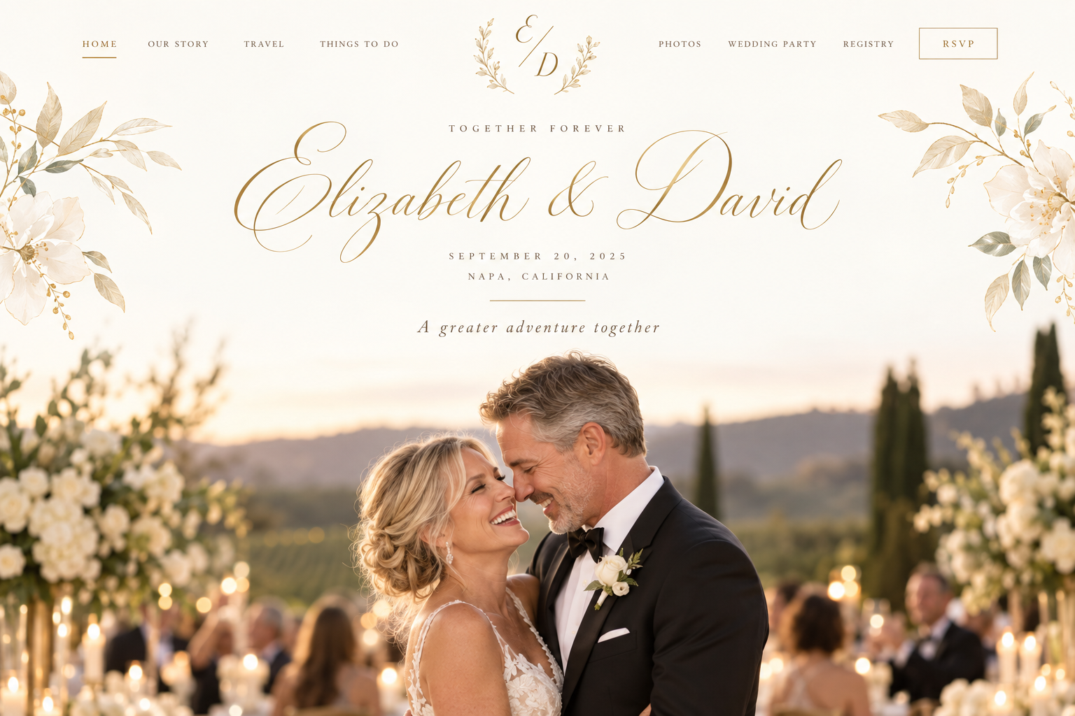 Champagne Script wedding website preview