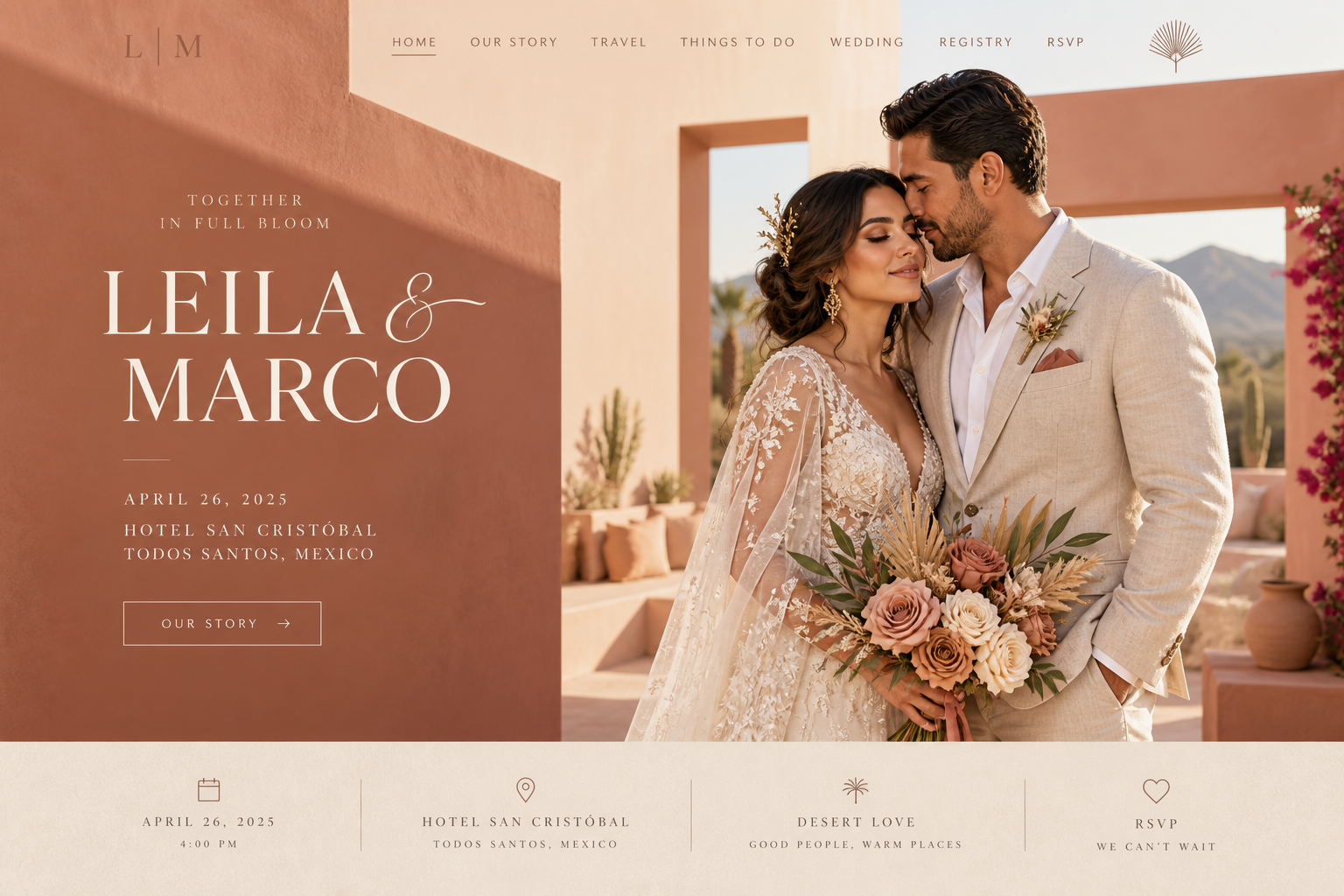Desert Rose wedding website preview