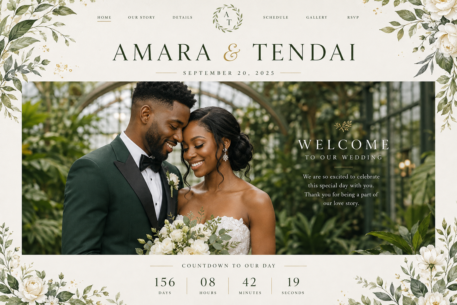 Emerald Garden wedding website preview