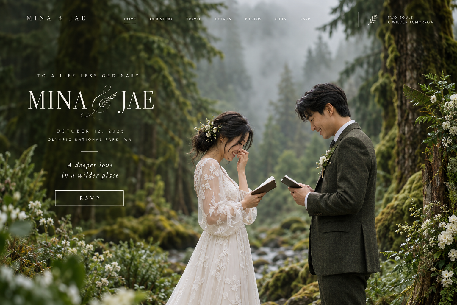 Forest Elopement wedding website preview