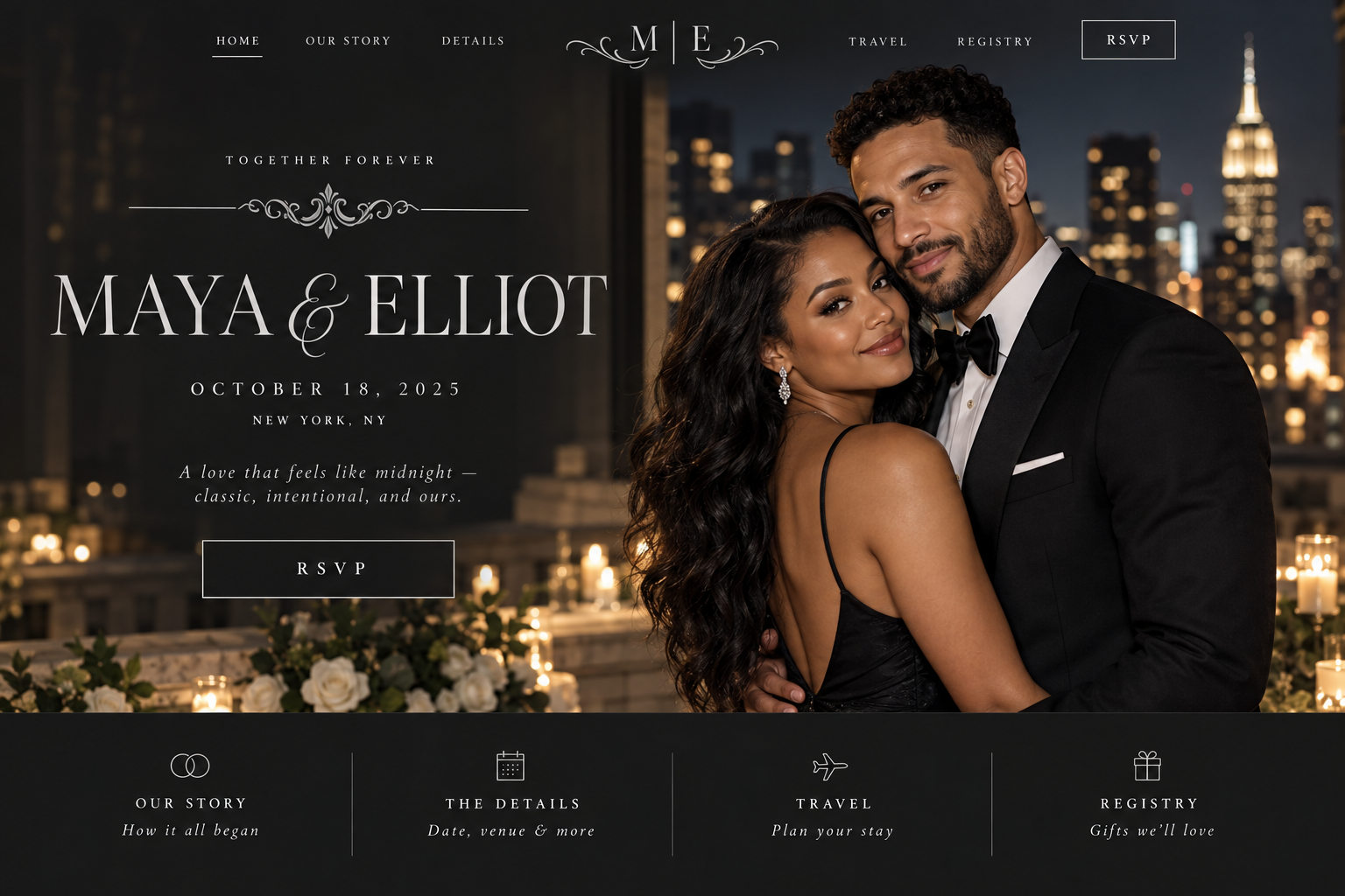 Midnight Vow wedding website preview