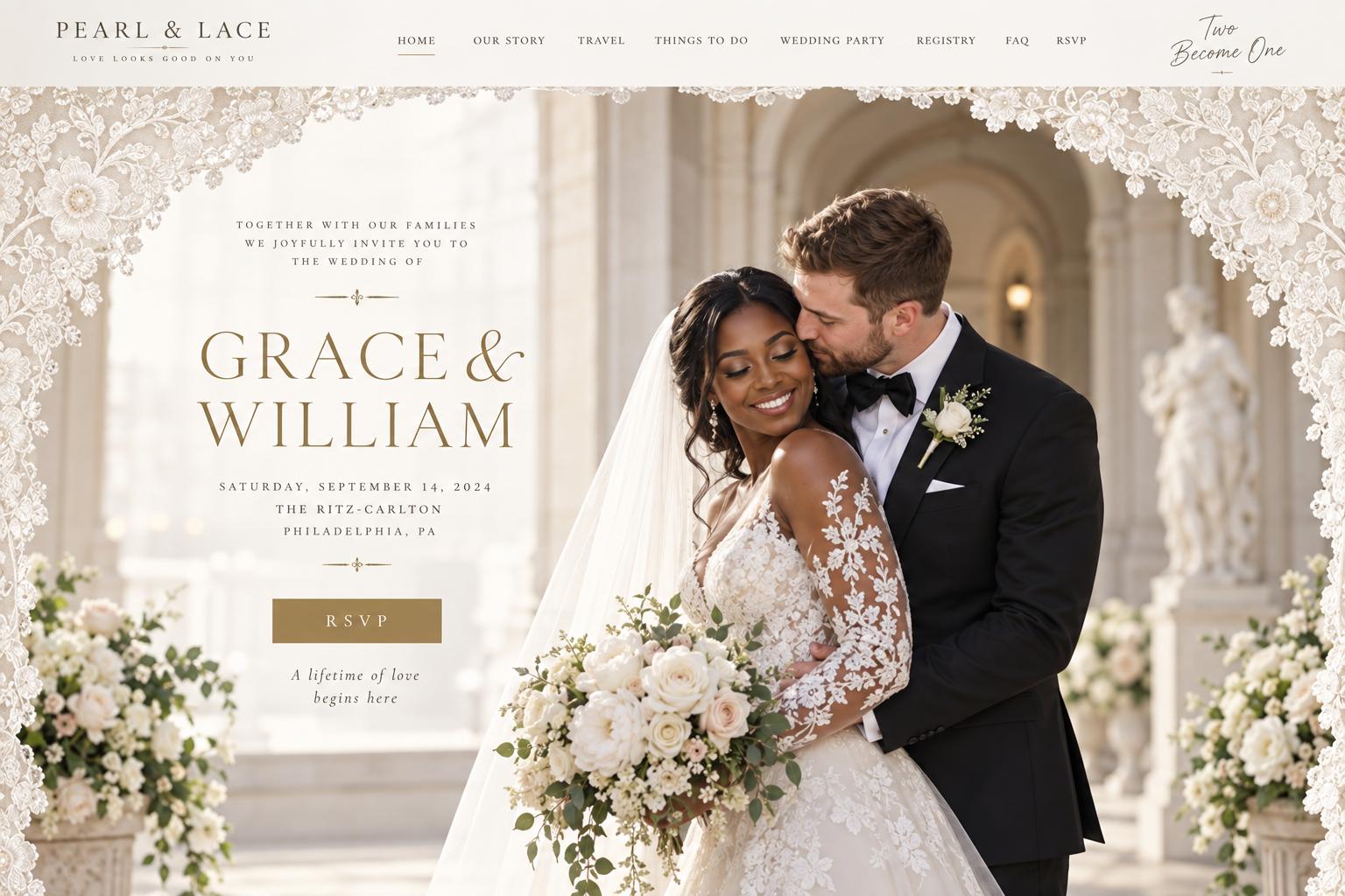 Pearl & Lace wedding website preview