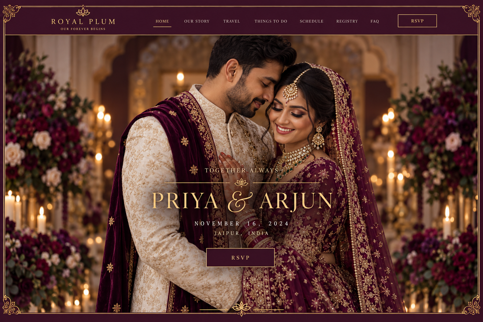 Royal Plum wedding website preview