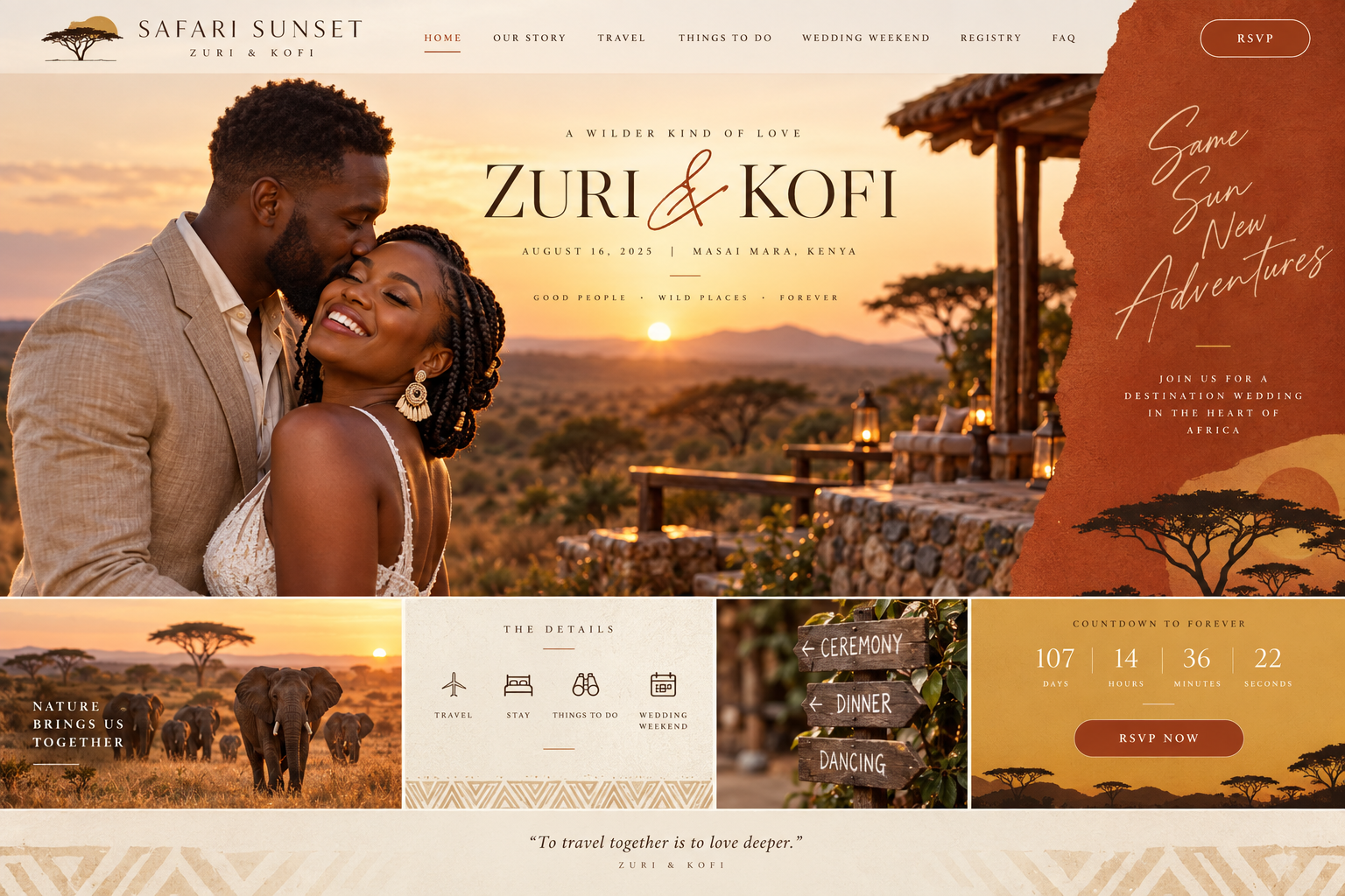 Safari Sunset wedding website preview