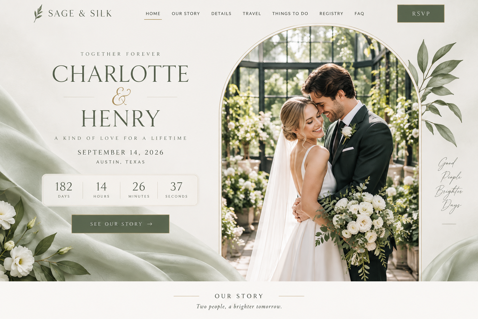 Sage & Silk wedding website preview