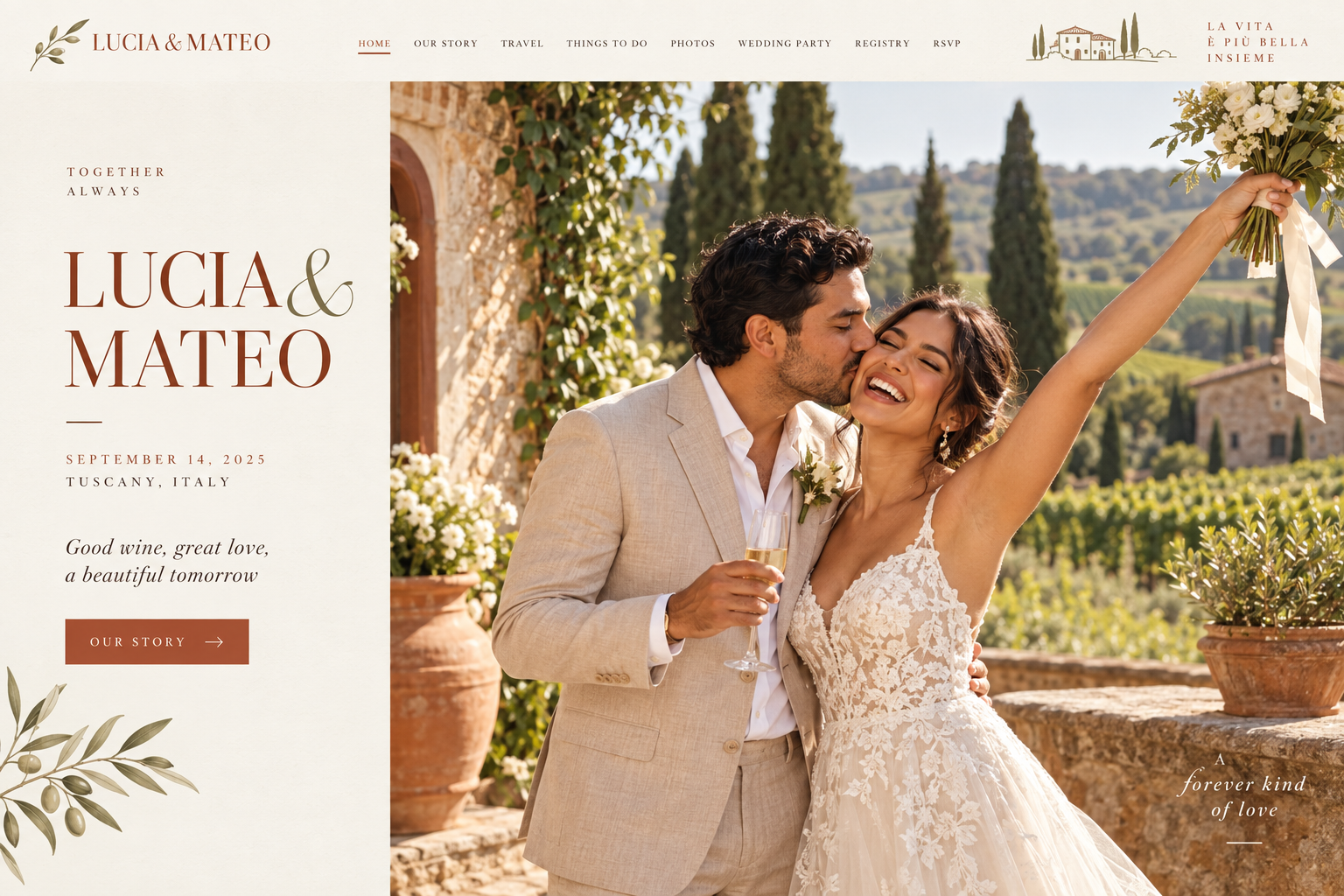 Tuscan Sun wedding website preview