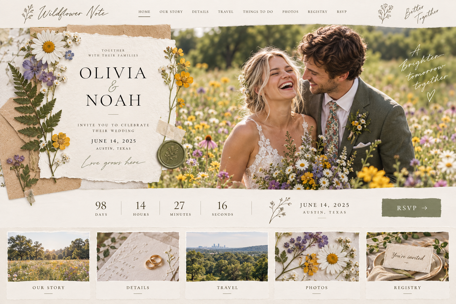 Wildflower Note wedding website preview