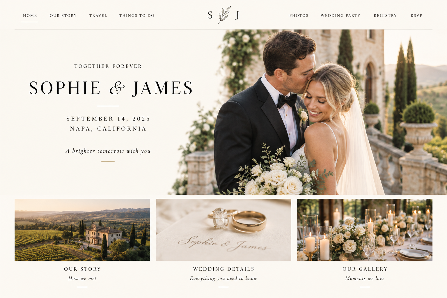 Ivory Classic wedding website template preview